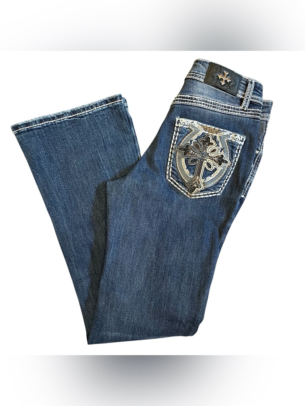 Doss Evisu Western Bootcut Jeans Women’s 27” Cross Embroidery Bling Mid Rise